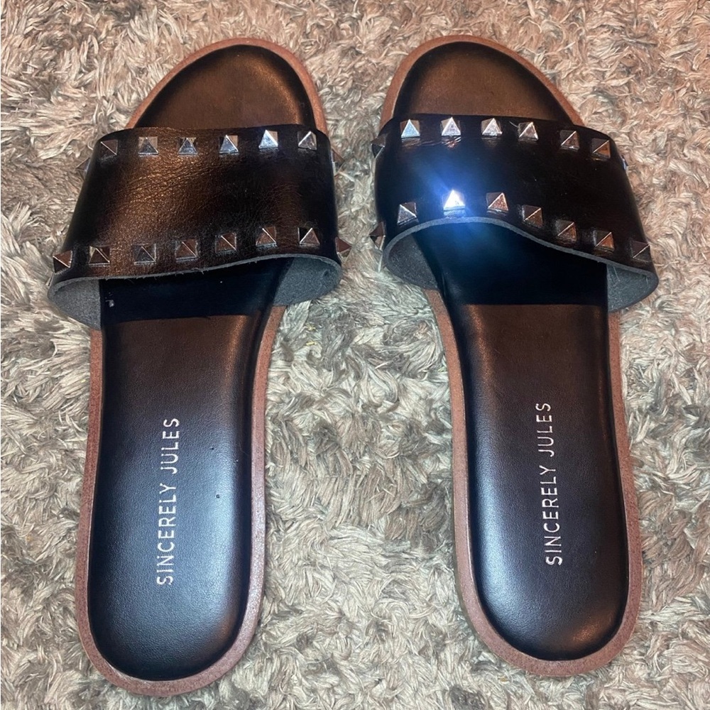 Sincerly Jules Black Studded Women's Slides